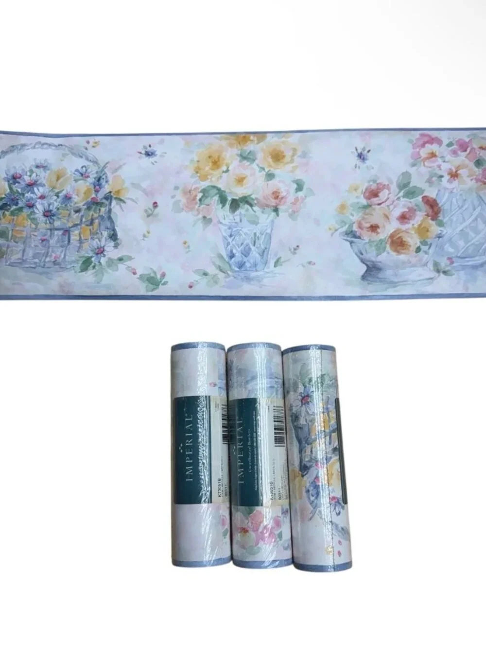Vintage Wallpaper Border Floral Watercolor Cottage Core 80s Imperial 3 Rolls NEW
